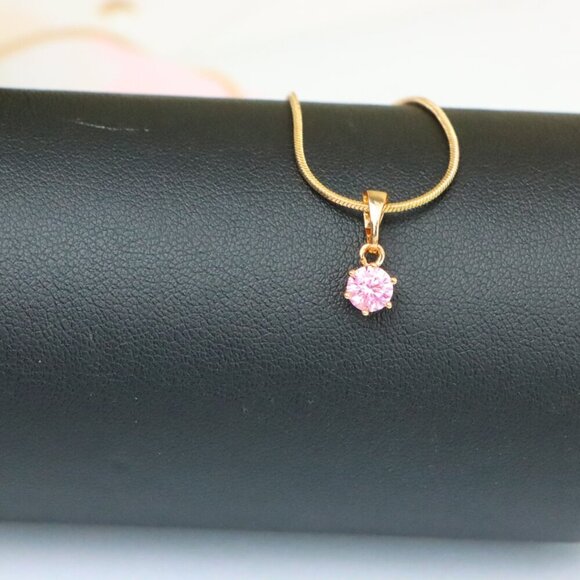 "Mini Rose Gold Pendant with Pink Round Stone in Prong Setting, XPPT1492 - Picture 5 of 13